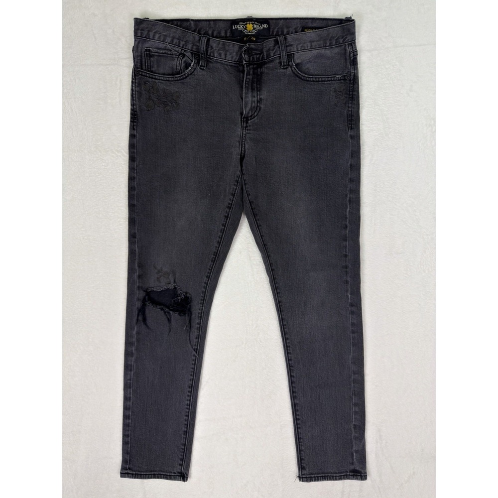 Lucky Brand Jeans Womens 8/29 Black Sienna Boyfriend Slim Embroidered Denim